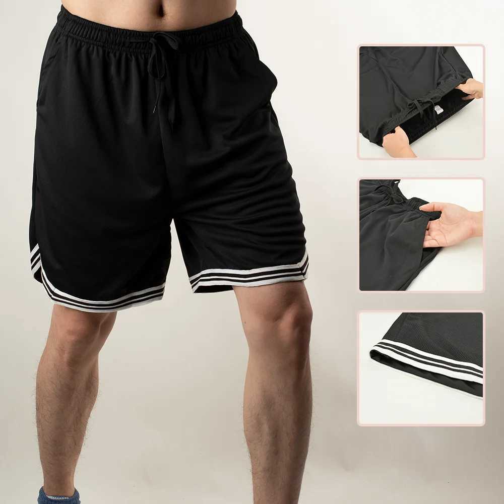 New Summer Mens Shorts Striped Loose Mesh Breathable Basketball Pants Black Casual Sport Fitness Jogging Street Ball SweatpantsT250304