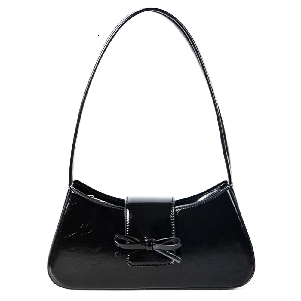 Sweet Bow Shoulder Bag PU Leather Fashion Handbag with Zipper Closure Everyday Purse Trendy Underarm Bag for Women 250228