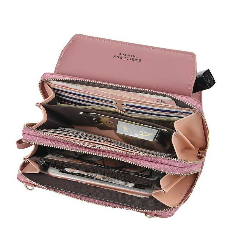 Baellerry womens mobile shoulder bag red leather cross body bag large capacity clutch bag black small handbag Z250303