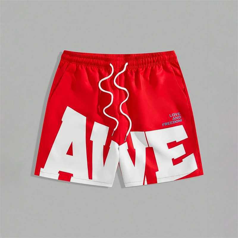 Simple AWE Letters Mens Short Pants Fashion Trend Streetwear 3D Printed Beach Shorts Loose Harajuku Cool Hip Hop Board ShortsT250304