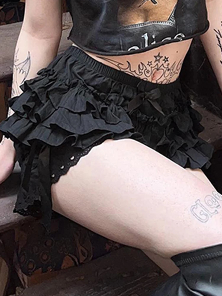 AltGoth Mall Goth Lolita Lace Shorts Women Aesthetic Cute Sweet Bow Patchwork Shorts Y2k E-girl Emo Alternative Kawaii Outfits 250304
