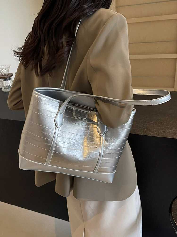 Wine Red Large Capacity Tote Bag For Women Pu Leather Leisure Commuting Shopping Shoulder Bags College Student Class Handbags Z250303