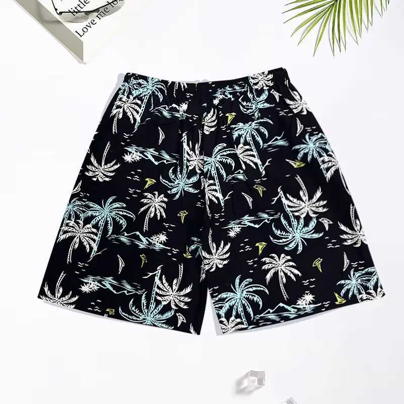 New Mens Summer Beach Casual Shorts Coconut Tree Print Uniform Size Comfortable Silk Quick Drying Bermuda Hurey BoardshortsT250304