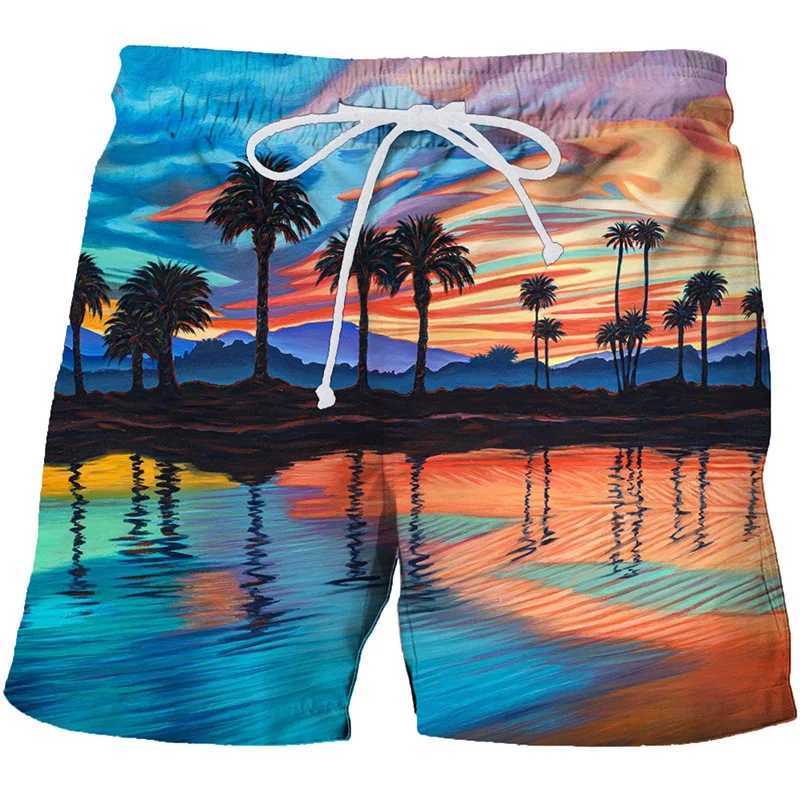 Fashion 3D Print Hawaiian Plants Beach Shorts Summer Swimming Trunks For Men Casual Drawstring Quick Dry Surf Board ShortsT250304