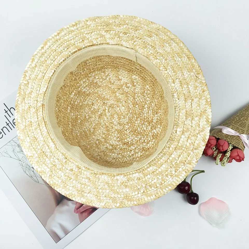 Kids girls nature sun hat Flat Bowler hat Wheat Str hat Boy Children women casual summer beach hat bow ribbob sunscreen hatsXJ250304