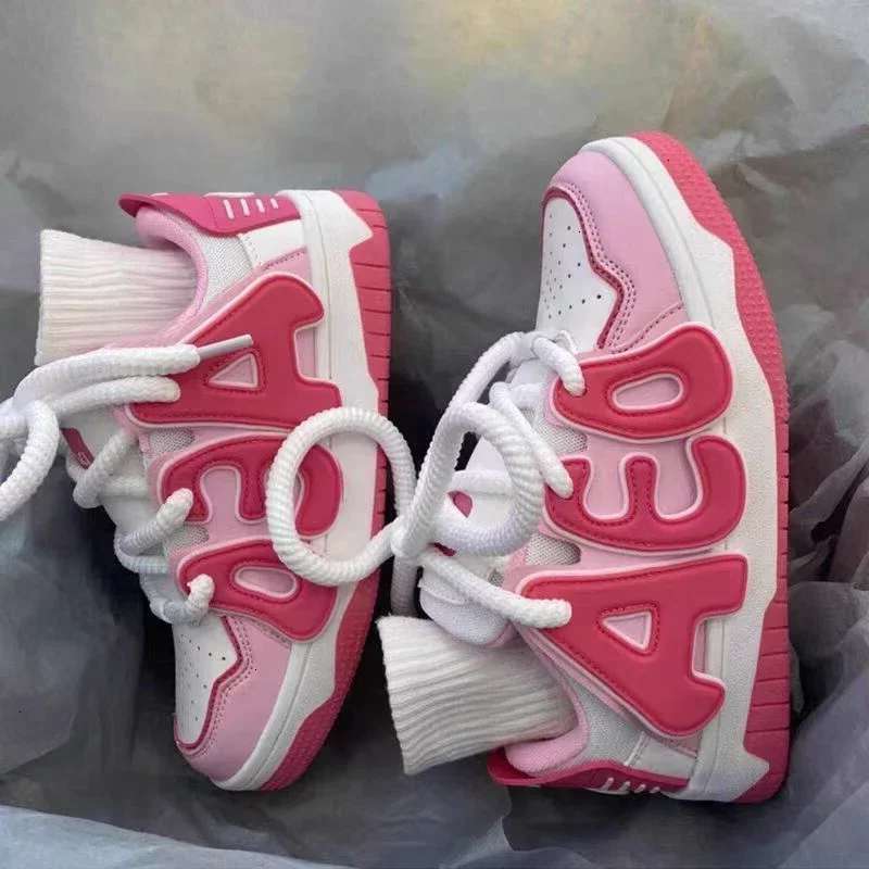 Sports Light Sneakers Lace Up Women's Athletic Shoes Daily Ro utine Walking Deals Trends 2024 Ladies Footw ear Korean Y 2k Fashion
