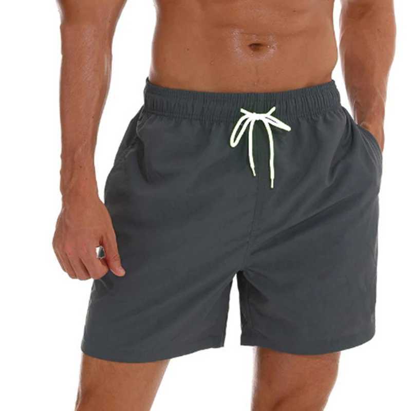 Mens Swim Trunks Beach Shorts Drawstring with Mesh Lining Elastic Waist Plain Breathable Soft Casual Daily StreetwearT250304