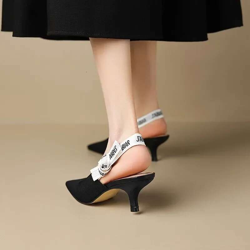 Sexy 2025 Summer Pointy Heels Fashion Letter Design Lace-up Elegant Women's Dress Stiletto Sandals Party atos De Mujer