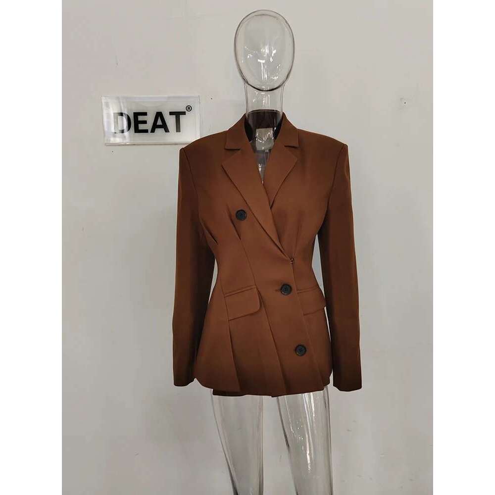 Fashion Women's Blazer Notched Collar Long Sleeve Diagonal Single Breasted Folds Waist Suit Jacket Spring 2025 New 7Ab1120