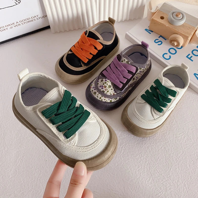 Children Fashion Versatile Soft Canvas Shoes Floral Print Casual Kids Drop Laceup Spring for Boys Flats 250303