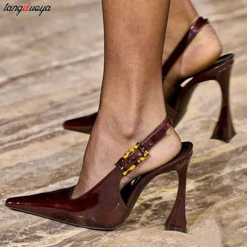 Sexy Pointed Toe Single Buckle Strap High h Wens Summer Open Back Sandals Ladies Elegant Luxurious Slim Heel Sandals 2025 Z250304