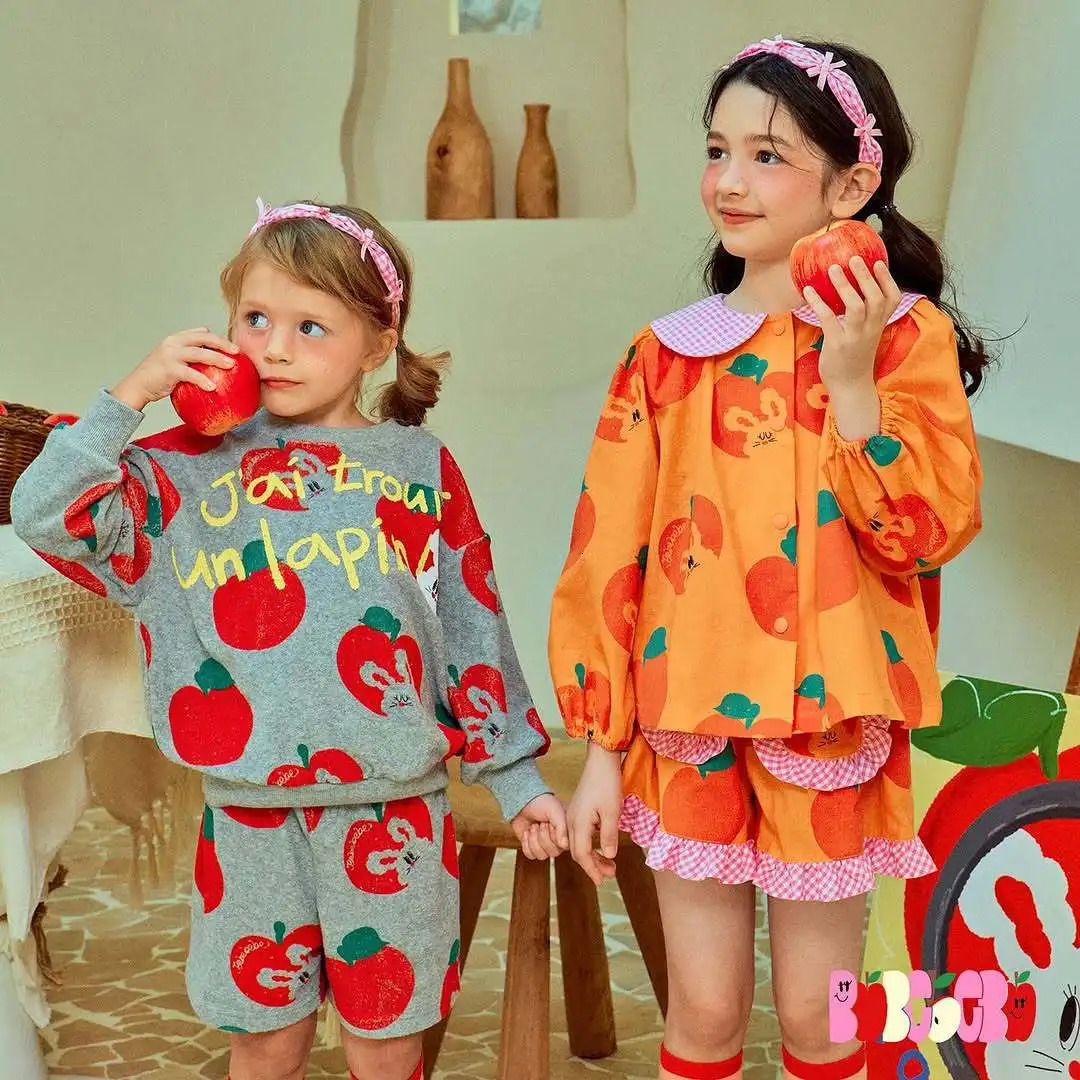Girls Shirt Shorts Spring And Summer Printing Fashion Korean Doll Shirt Suit Cotton Sweet Cute Tops Childrens Clothing 250304