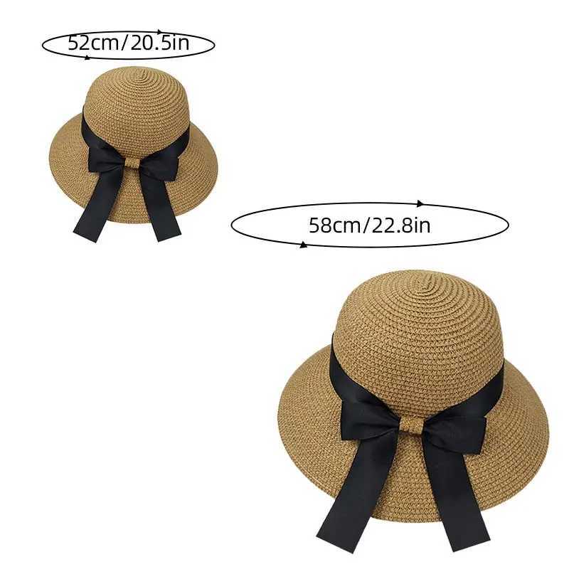 Summer Str Hat Ribbon Bowknot Travel Beach Sun Hat Women Foldable Cs Panama Beach CXJ250304