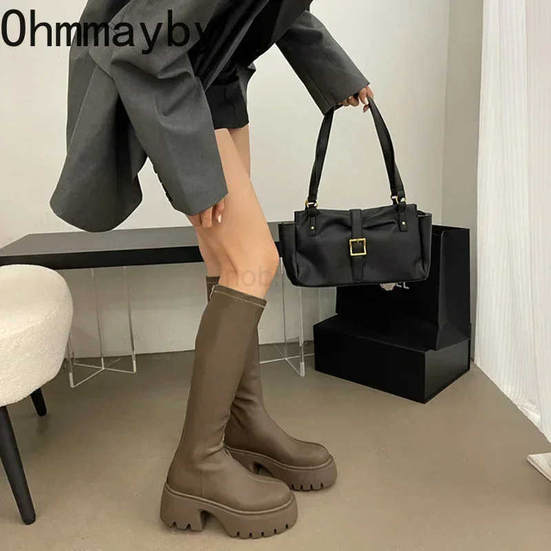 Winter High Boots For Wen Fion Back Zippers Long Boots Fem Elegant Platform Thick Bott Wens Knight Botties Z250304