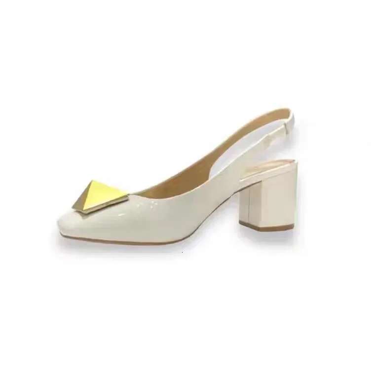 Summer New 2025 Metal Square Buckle Baotou Thick Heel Sandals Women Korean Shallow Mouth Slip-On Back Strap Sandalias De Mujer