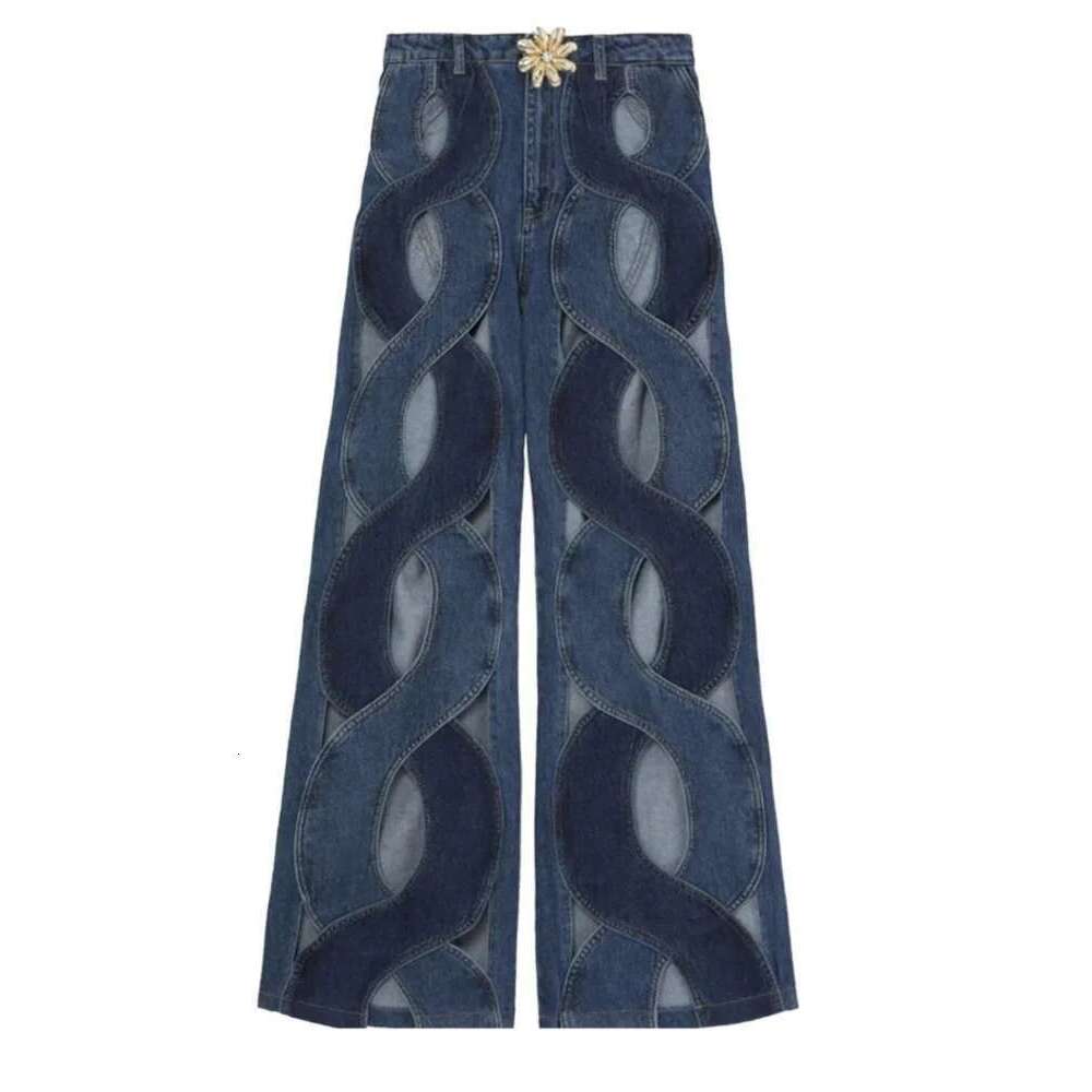 Fashion Women's Jeans High Waist Cross Contrast Color Hollow Out Metal Button Straight Denim Pants Summer 2025 New