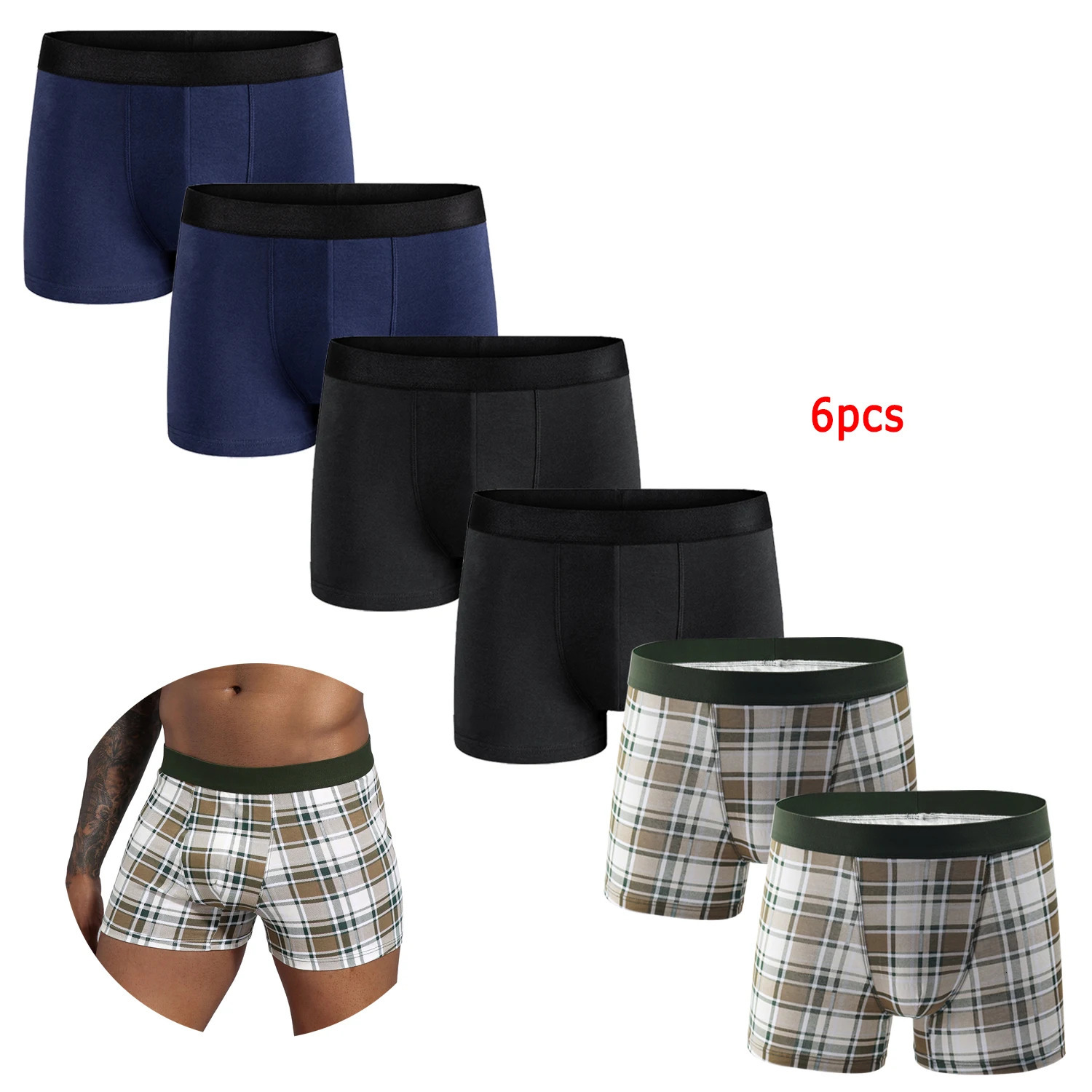 6pcs Pack Men Panties Cotton Underwear Male Boxer And Underpants For Homme Set Shorts Box Slip Kit 250303