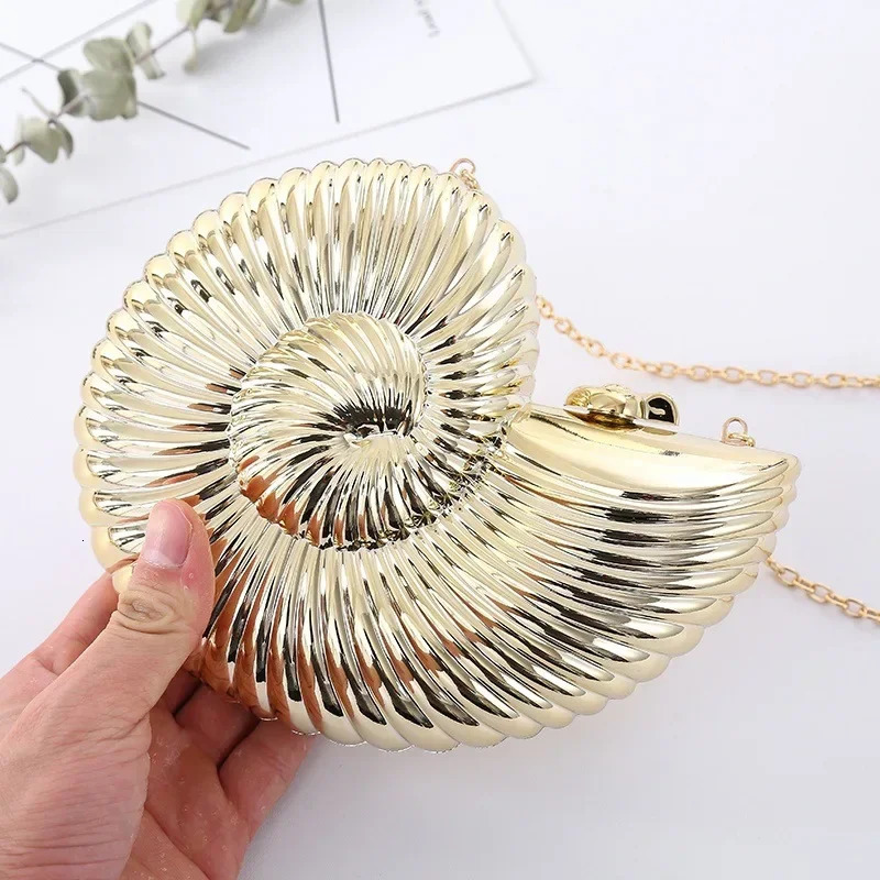 Simple Conch dinner bag female shoulder messenger cross body fun personalized metal chain clutch acrylic shell phone 250303