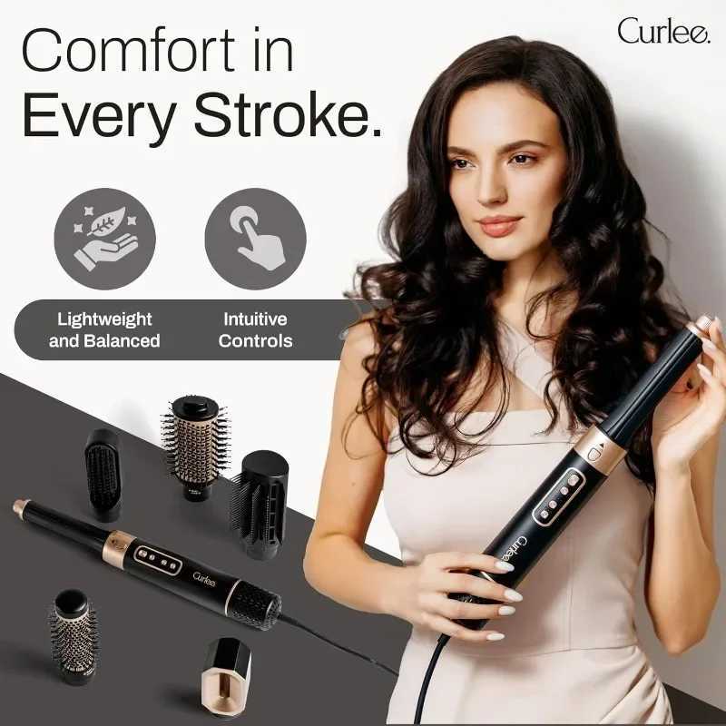 Curling Irons Curlee Hair Dryer Brush 1200 Watts 6 in 1 Hair Accessories Blow Dryer Automatic Curling Iron with Storage Case in Black z250304
