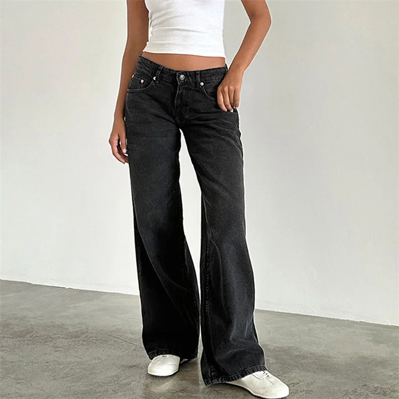 Womens Jeans y2k Clothes Women Solid Color Low Waist Wide Leg Denim Pants Trousers with Multi Pockets 2000s Streetwear 250228