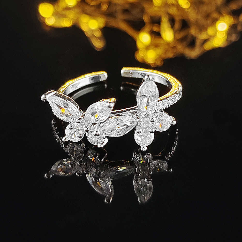 Couple Rings New Angels Double Winged Butterfly Inlaid Ring Fashionable Opening Personalized Ring R8401 H25303