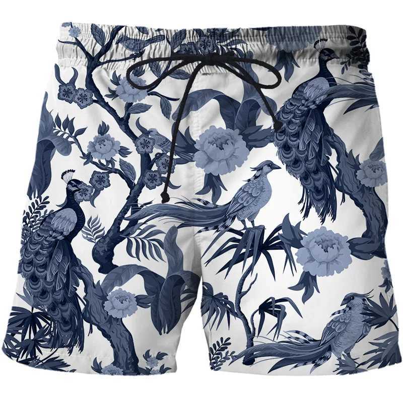 Summer Woods Peacock Short Pants Women Men 3D Printed Swimsuit Swim Trunks Beach Shorts Skateboard Sport Cool Gym Ice ShortsT250304