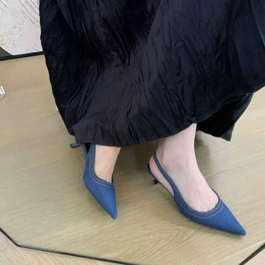 Bailamos Brand New Wen Sandals Fi Pointed Toe Shallow Slip Ladies Elegant Slingback Shoes Med Heel Pumps Shoes Mujer Z250304