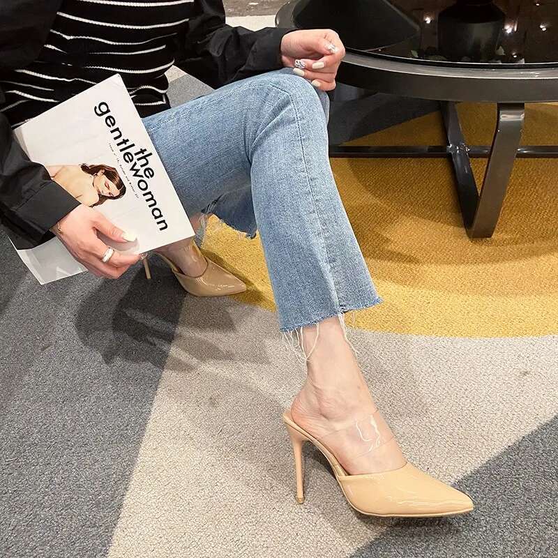 High Heel Pointed Toe High Heels Muller Slippers Women Summer Woman Fashion Metal Decoration Shallow Party Female Shoes