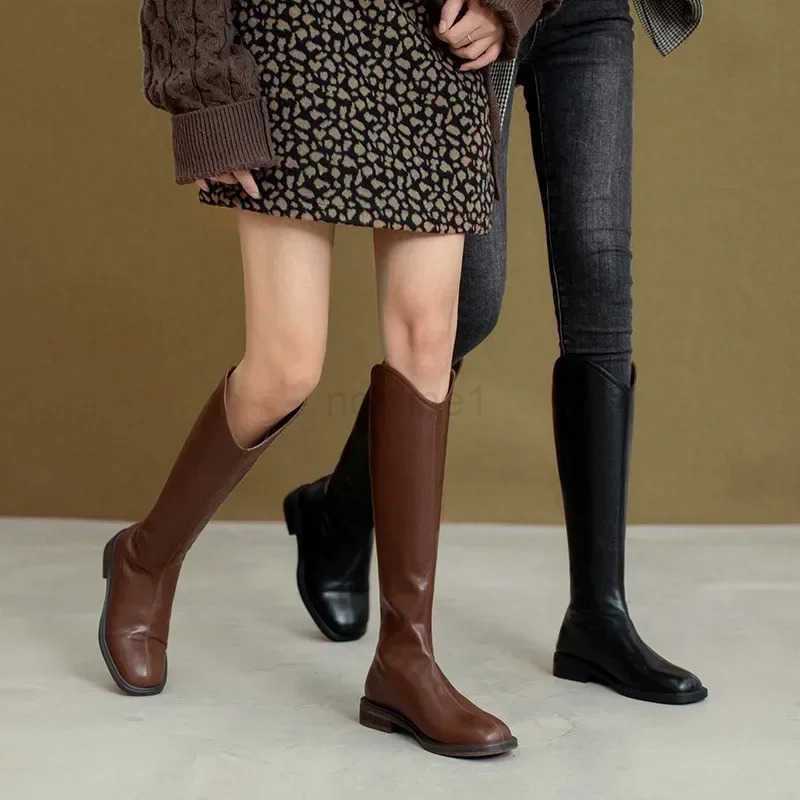Wen Knee-high Boots Genuine Leather Natural Leather Ladies Bootie Autumn and Winter Veet Wern Boots Goth Shoes Long Botas Z250304