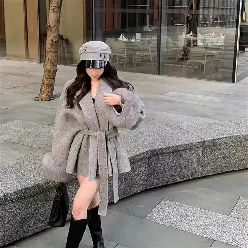 Wool jacket with spring and summer long sleeves loose highend spliced short blended wool lace 250225