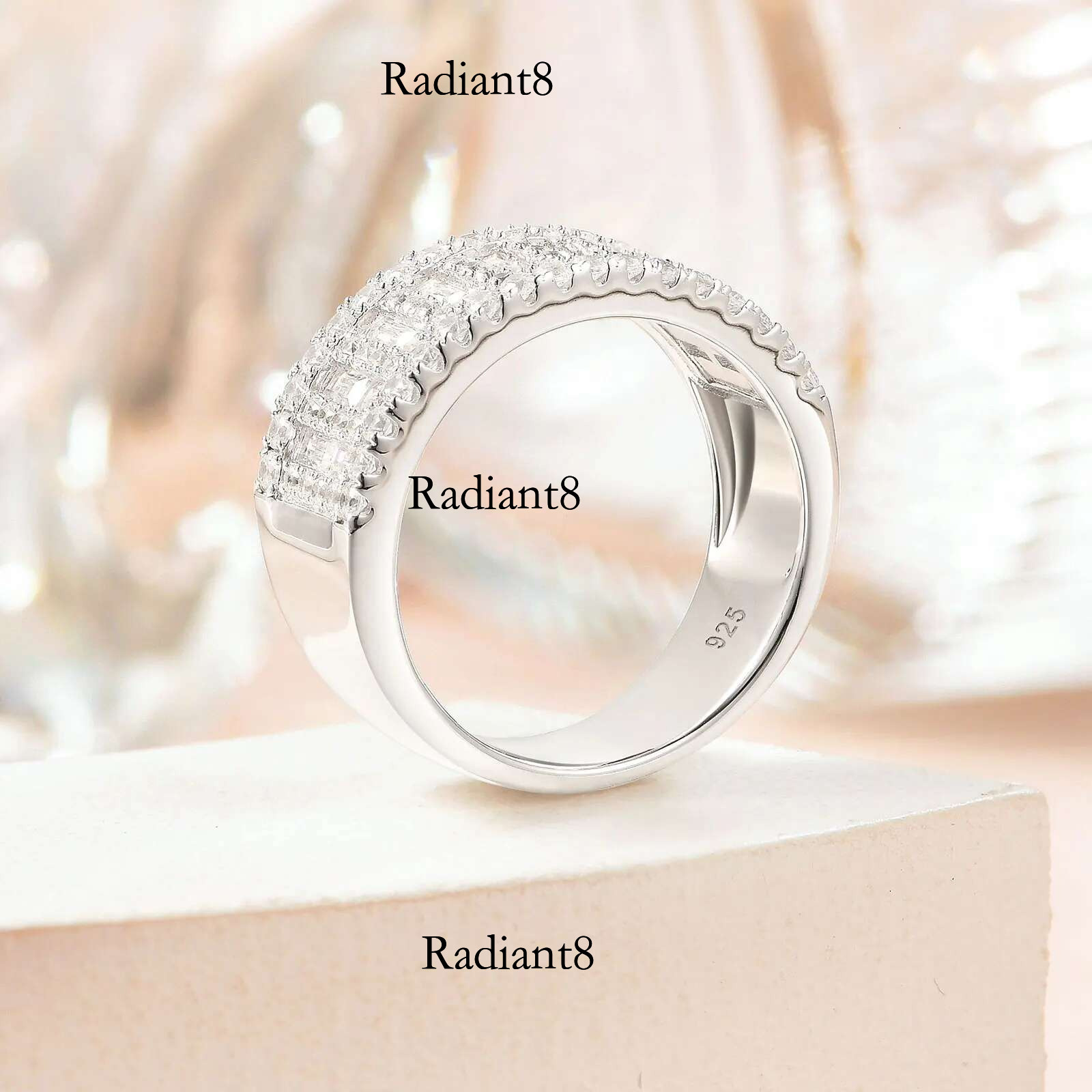Newshe Wide Wedding Bands for Women Sterg Sier Engagement Rings Half Eternity AAAAA Cubic Zircon Jewelry
