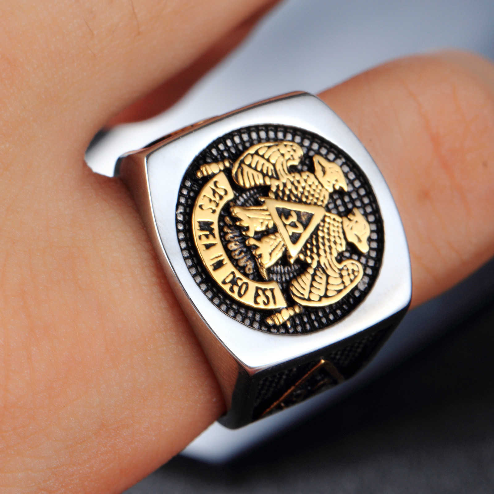 Stainless steel Eagle Ring Men's Jewelry Vintage Masonic Ring Titanium steel gift J250304