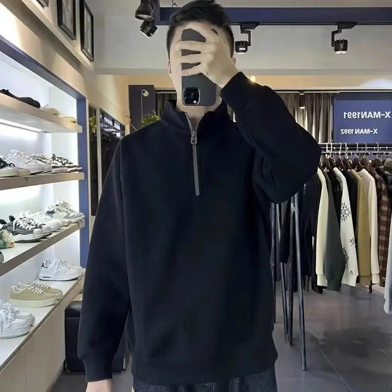 Half Zipper Longsleeved Sweatshirt for Men Spring Autumn and Winter 2025 Early Trendy Mens Top Coat 250304