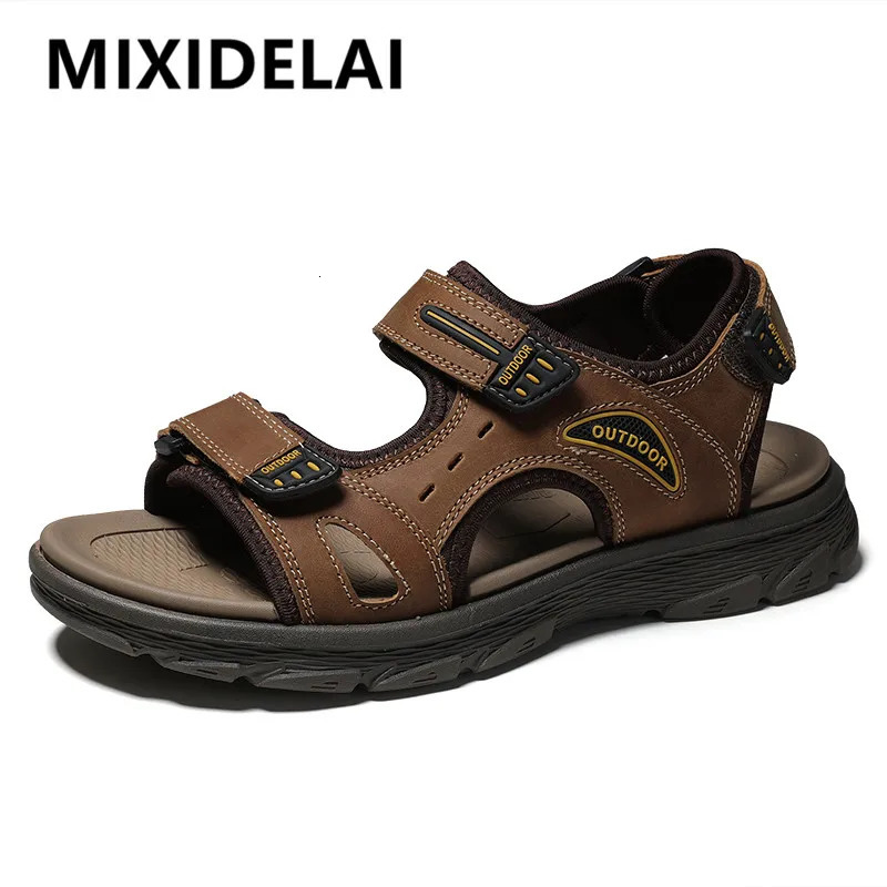 Classic Mens Sandals Summer Genuine Leather Beach Sandals Fashion Mens Casual Shoes Wading Sandals Outdoor Sneakers Plus Size 250303