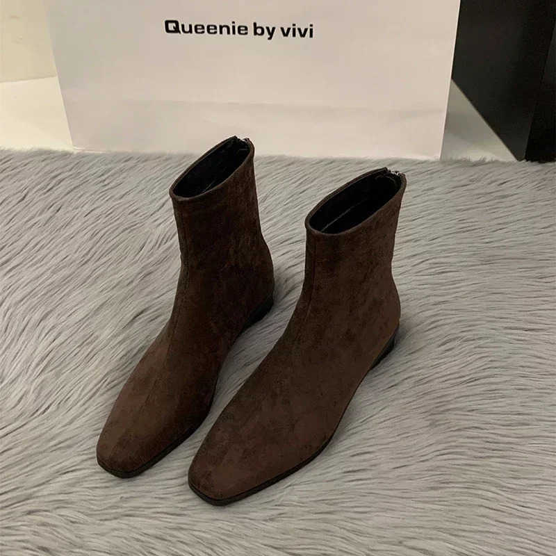 Street Style Wen Ankle Boots Fion Elegant Zippers Shoes Autumn Winter Square Heel Laides Streh Modern Short Booties Z250304
