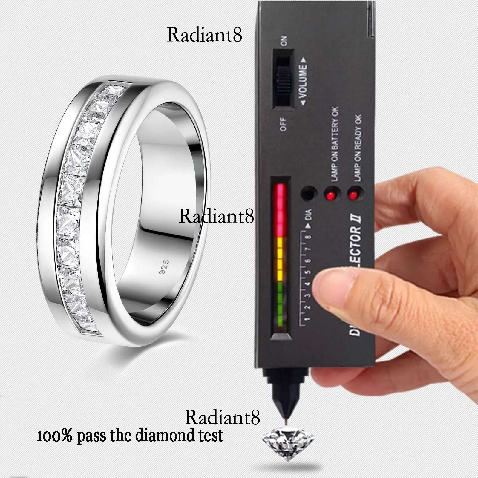 Newshe Sterg Sier Moissanite Mens Wedding Band Half Eternity Princess Cut Lab Created Dia Ring Jewelry