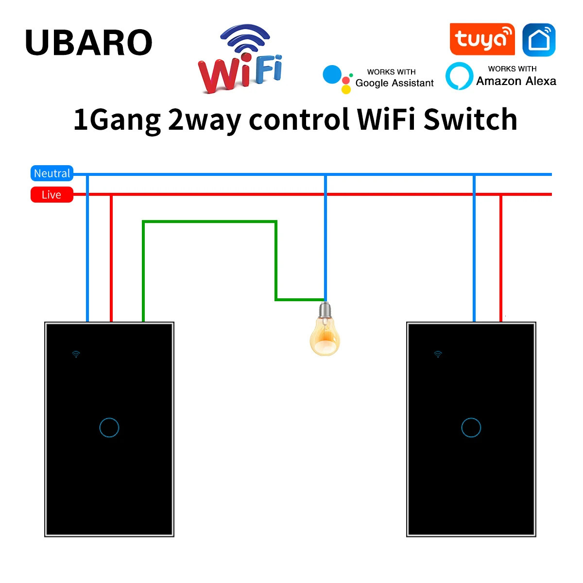 118 US Tuya Sensors Touch Switch Works With Google Home Alexa Voice Control WiFi Smart Home Appliance Need Neutral 1gang 2Way 250303