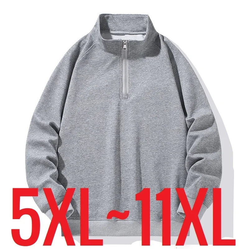Big Size Clothing Store Sweatshirt Men Half Turtleneck Zipup Long Sleeve Pullover Male Loose Fit Spring Autumn Large Plus 10XL 250304