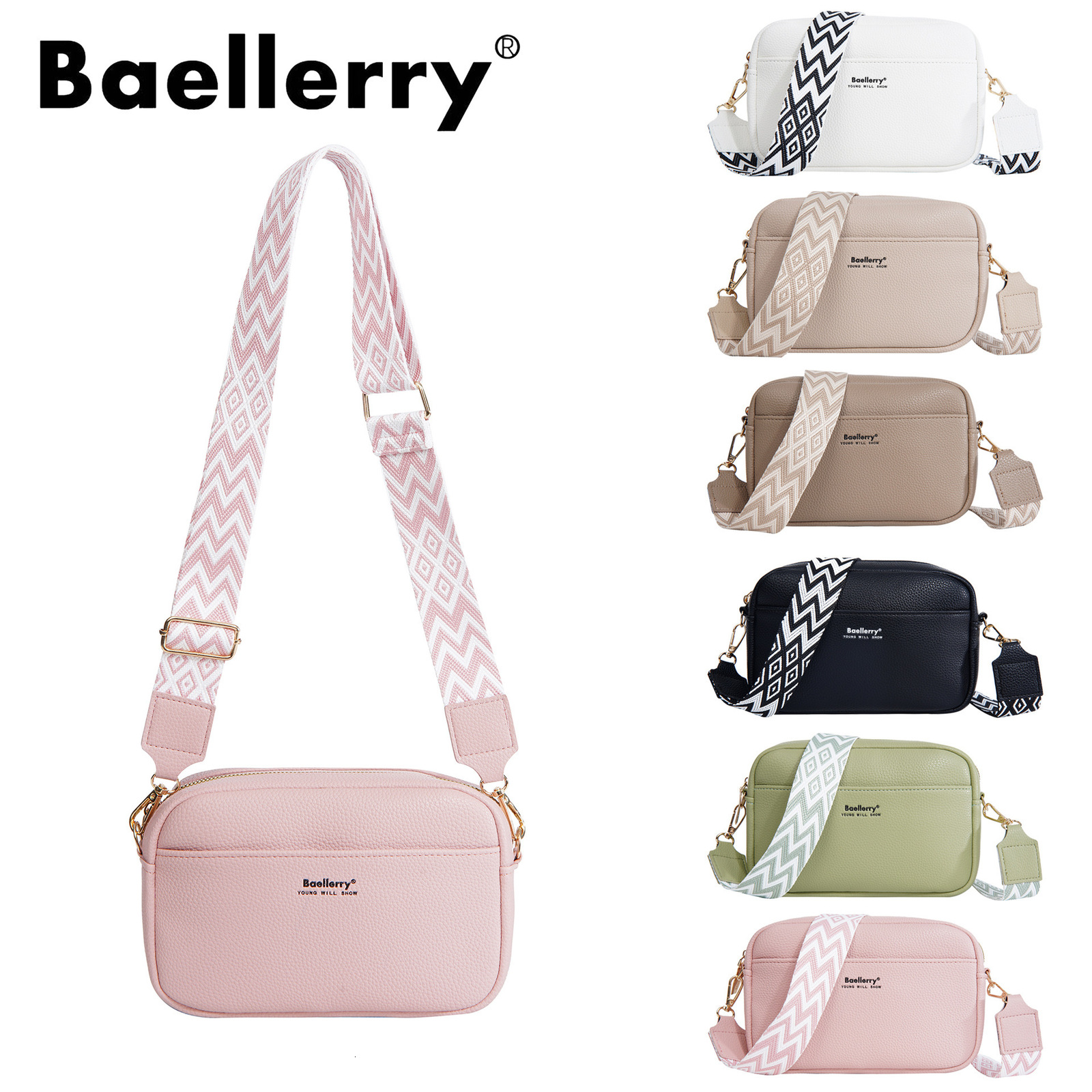 Baellerry Womens Wallet Solid Color Large Capacity Zipper Single Shoulder Cross Shoulder Fashionable Small Square Bag 250304