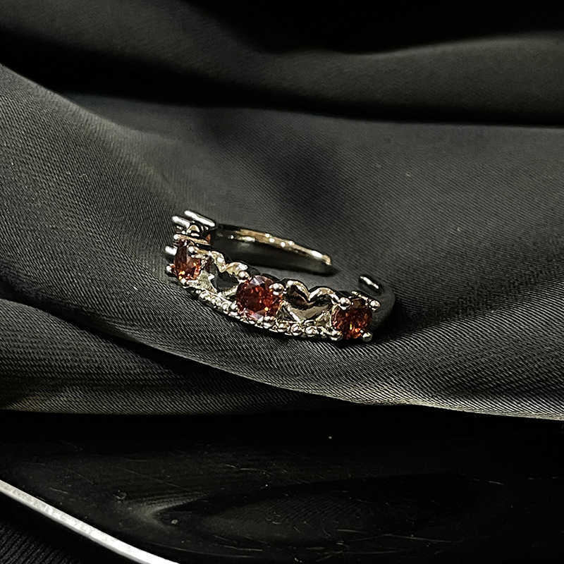 Couple Rings Red Diamond Heart Zircon Open Ring Simple Stacking Set with High Quality and Personalized Finger Ring for Women H25303