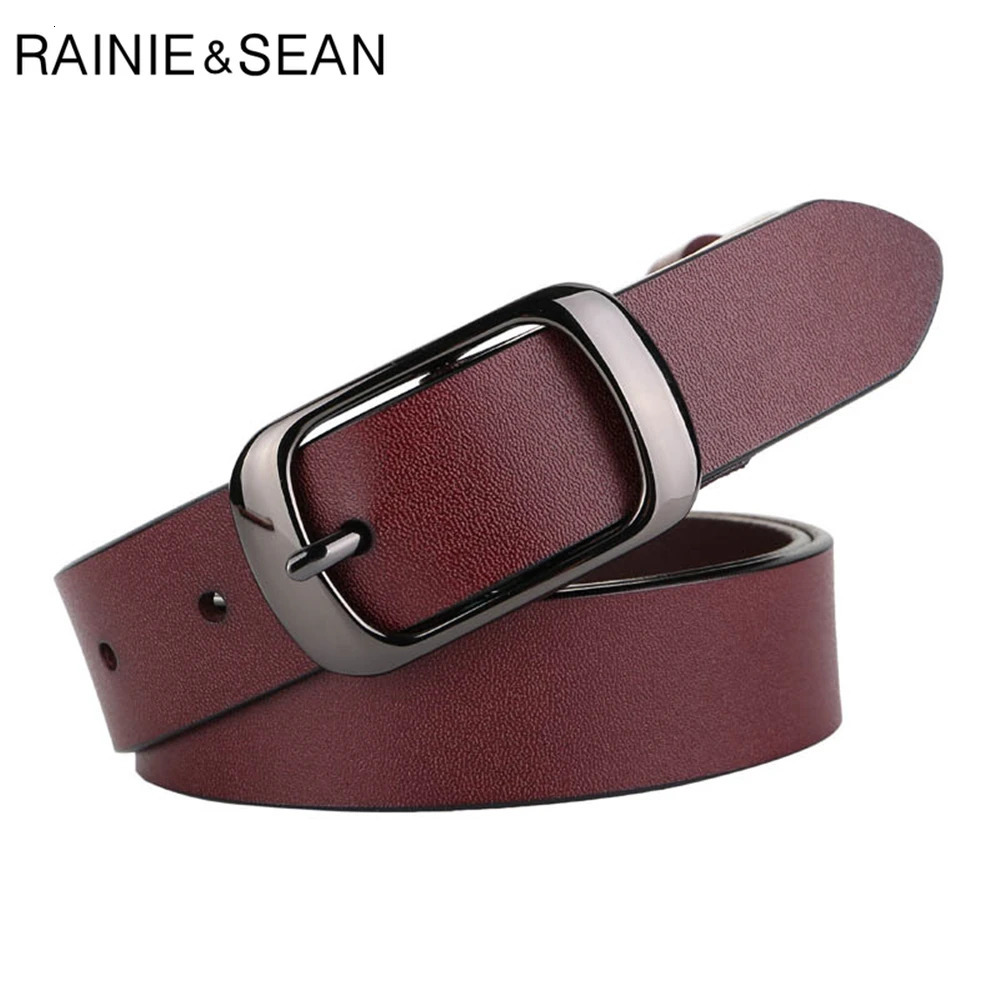 RAINIE SEAN White Belt Women Cowskin Genuine Leather Women Belt High Quality Buckle Ladies Belts for Jeans 110cm 250227