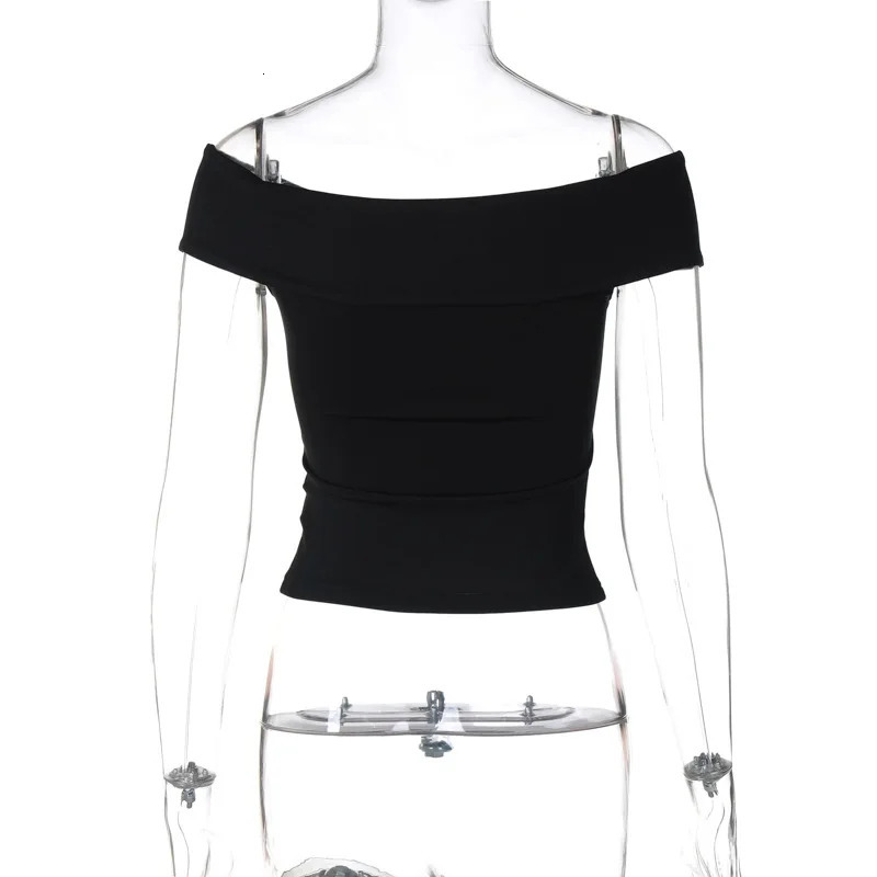 Lygens Off The Shoulder Knotted Cross WomenS Tops Tshirt Summer Y2K Streetwear Fashion Clothes Korean Wholesale Clothes 250303