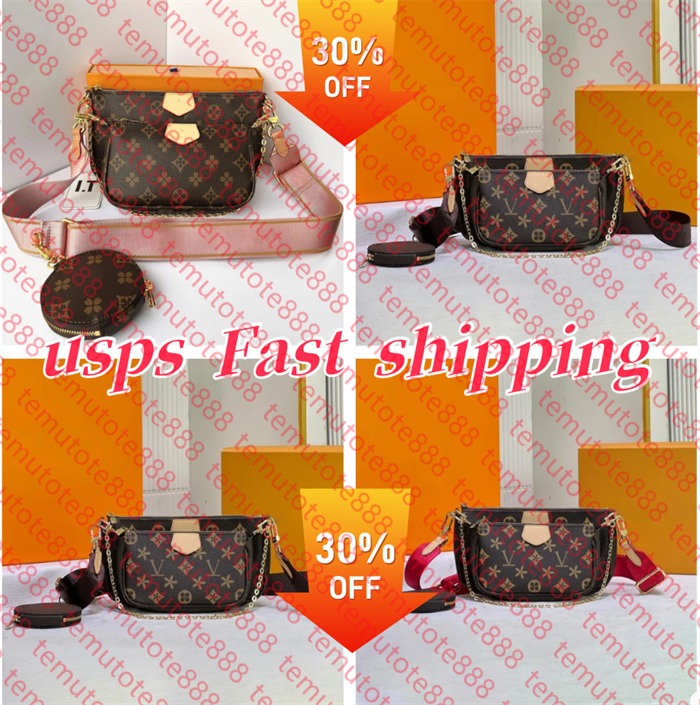 Designer Bag 3pcs/Set Multi FELICIE POCHETTE Chain Women Bags Handbag Crossbody Purse Louise Woman Shoulder Bags Lady Tote Bag Wallet Orange Box