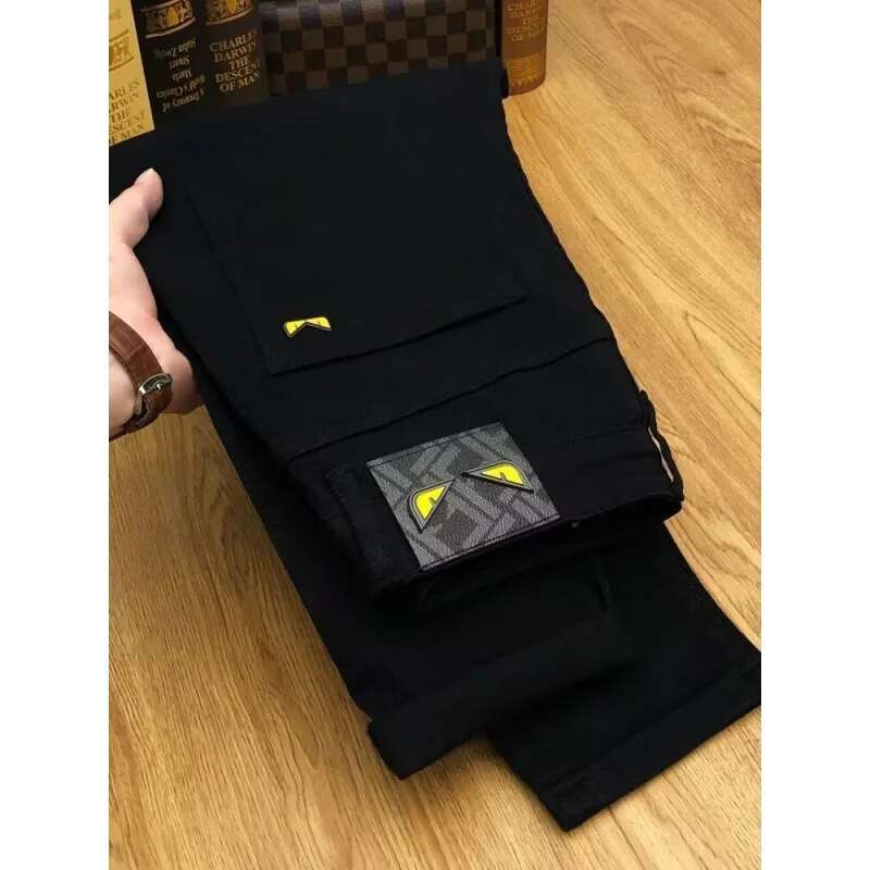 Black Jeans Men's High-End And Fashionable Printing Stylish Casual Simple All-Match Stretch Slim Fit Ankle Tight Trousers