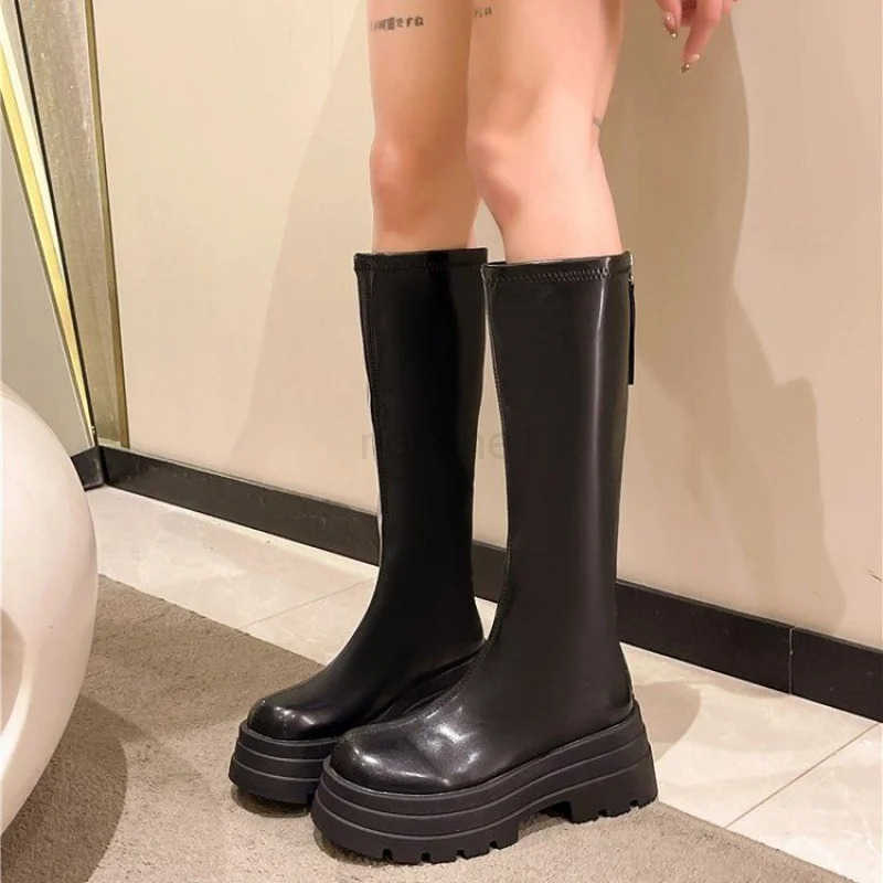 Fion sexy slim rear zipper wen knee high long boots black Brown Autumn Winter platform high heel ladies shoes Botas Mujer Z250304