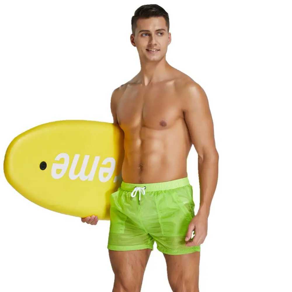 Summer Board Shorts Mens Beach Surfing Shorts Sexy Transparent Nylon Quick-dry Shorts Aquatics Gyms Bathe Swim Shorts M250304