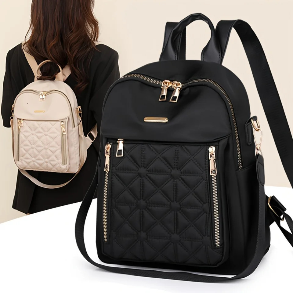 Ship from US Fashion Versatile Backpack Casual Double Zipper Large Capacity Travel With Multiple Compartments Womens Outdoor Comm 250304FBB