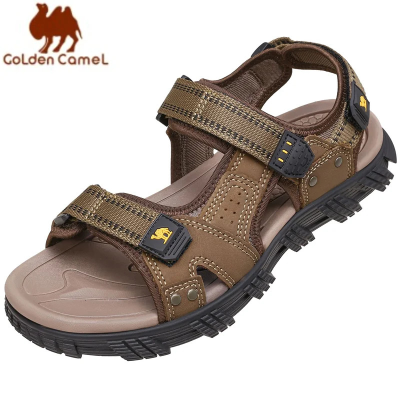 GOLDEN CAMEL Mens Hiking Sandals Waterproof Arch Support Water Shoes Anti-Slip Beach Summer Sandals Adjustable Leather Slippers 250303