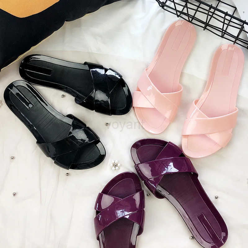Anti-skid cross-strap open toe sandals jelly shoes wen flat h sandalias femme trendy waterproof open toe beach shoes wan Z250304