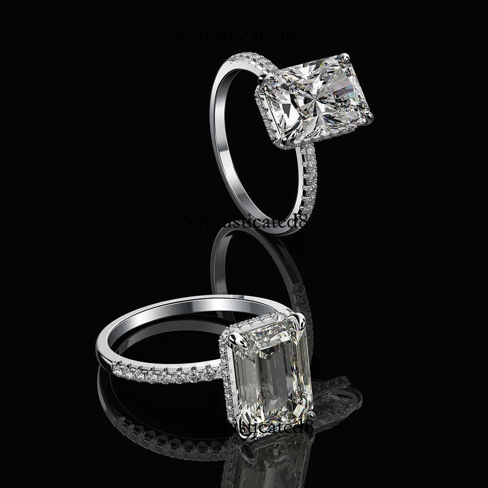 WUIHA Real Sterg Sier Emerald Cut/Radiant Cut 8*11MM Created Moissanite Row Dias Rings Set for Women Gift Wholesale